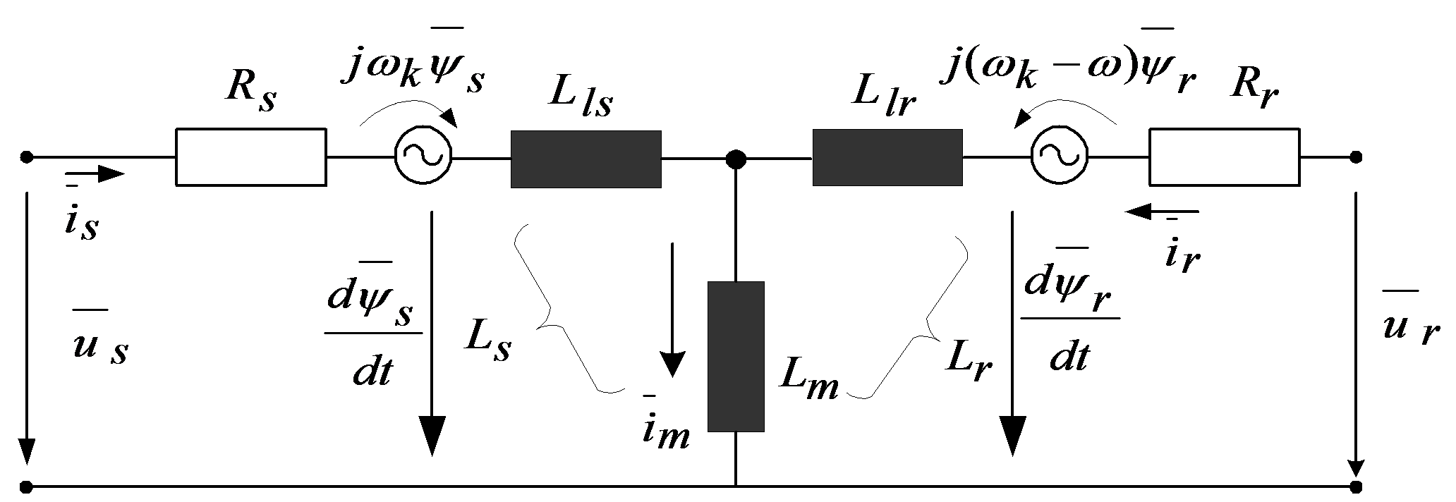 Equivalent circuit of the motor valid also for transient operation
