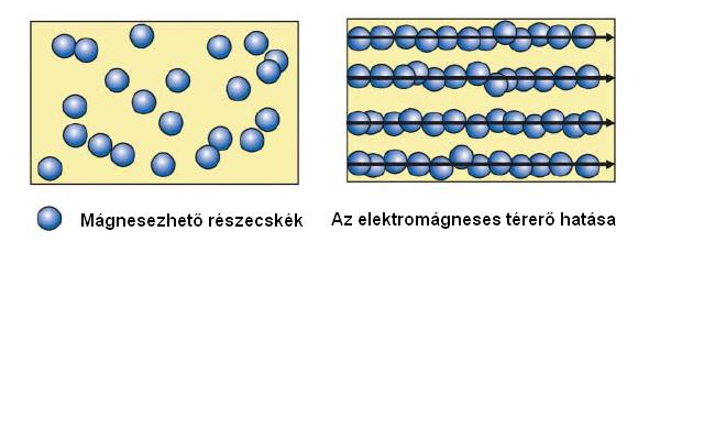 A mágnesezhető részecskék elhelyezkedése a folyadékban a mágneses erőtér hatására