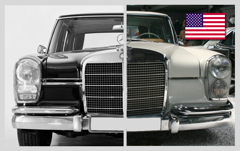 1964-es Mercedes Benz 600-as európai (balra) és amerikai modellje