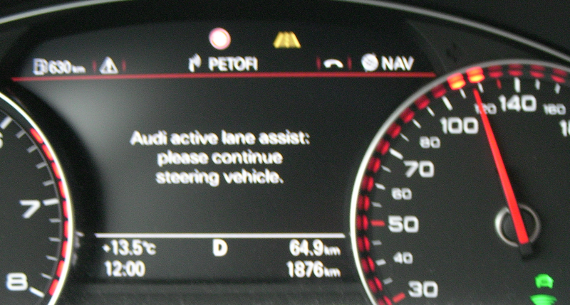 Warning for misuse of lane assist for autonomous driving. (Source: Audi)
