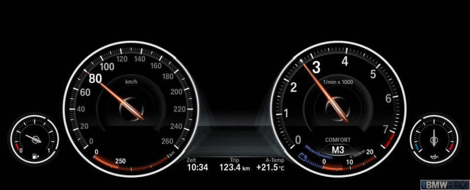 The SPORT+ and COMFORT modes of the BMW 5 Series’ instrument cluster (Source: http://www.bmwblog.com)