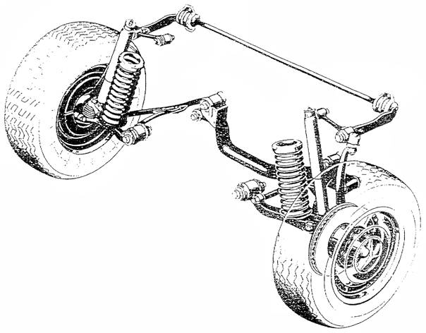 A Mercedes 123 gépkocsi első futóművének kétfunkciós stabilizátora.