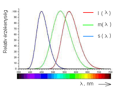 A vörös-, zöld- és kék-érzékeny csapok spektrális érzékenysége