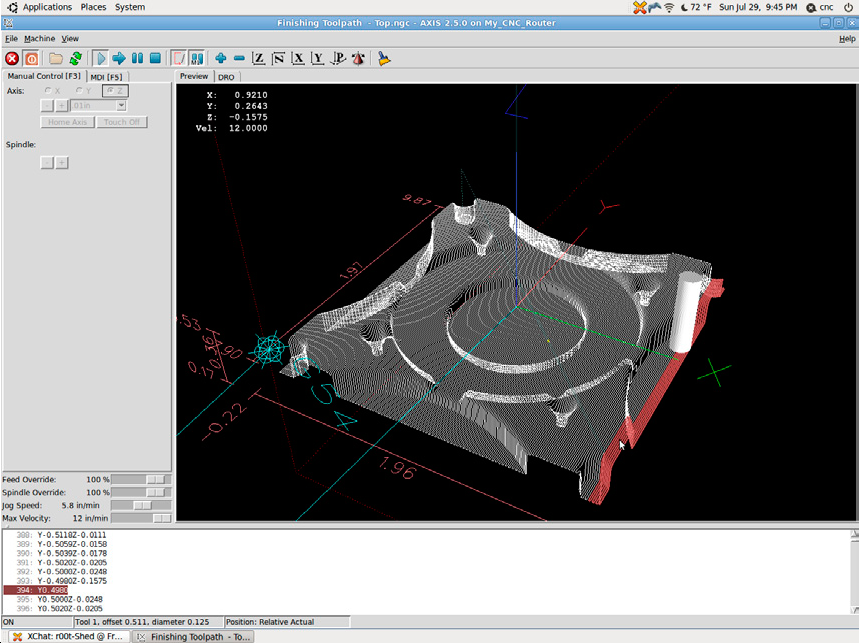 Default (a) graphical user interface of LinuxCNC software system