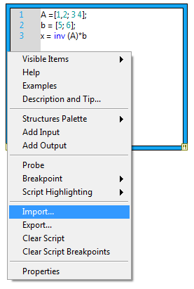 LabVIEW MathScript fájl létrehozása (első lépés)