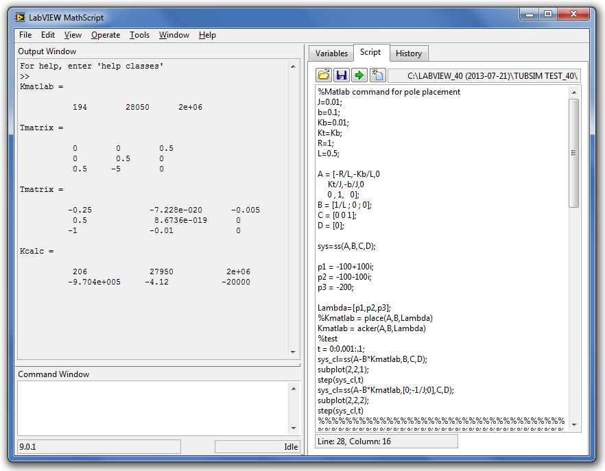 A MathScript programszerkesztő ablak (Script)