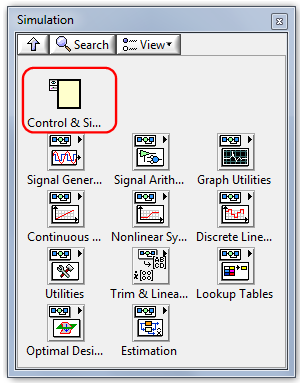 Az Irányítás és szimulációs hurok (Control & Simulation Loop) struktúra a Szimuláció (Simulation) palettán