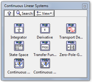 A Folytonos lineáris rendszerek (Continuous Linear Systems) paletta elemei