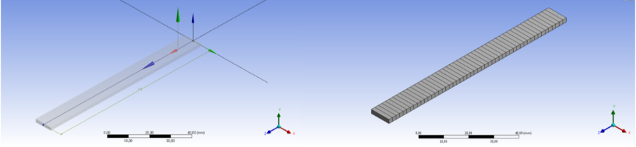 A geometriai és a végeselem modell négyszög keresztmetszetű rúd esetén