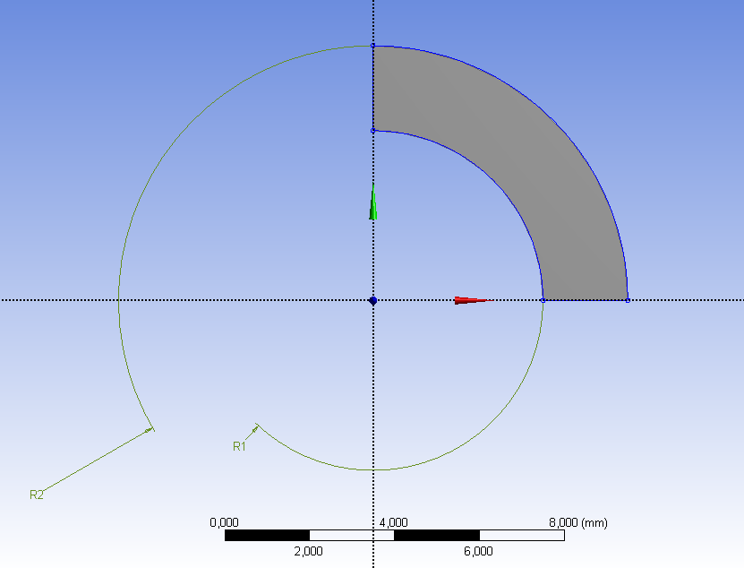 Cső modell 2D-s negyed geometriája