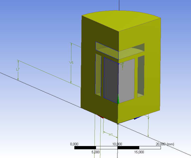 A környezetet geometriai modellje (sárga színű test)